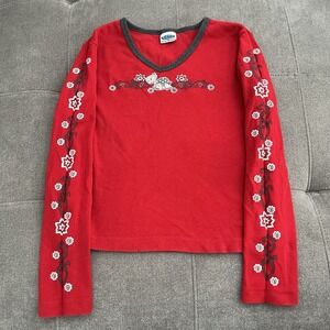 Vintage M-Fasis Cute Flowered Turtle Long Sleeve Shirt Womens Fits Small Red Y2K